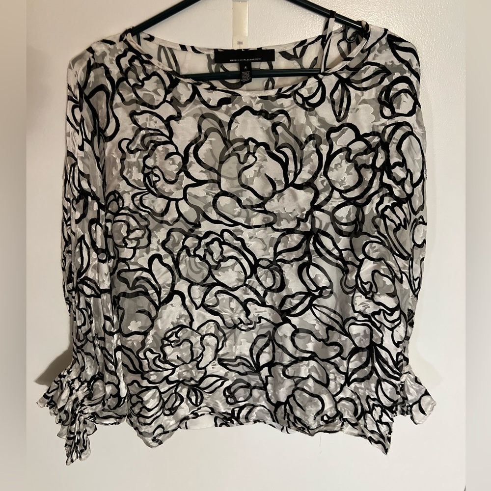 Long-Sleeve Silk Boat Neck Burnout Blouse
